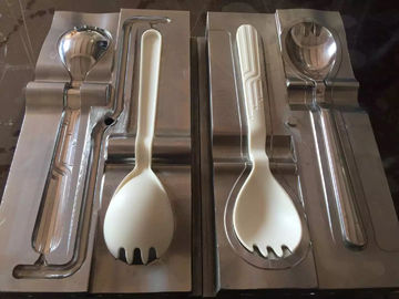 Cavidades do molde plástico feito sob encomenda dos utensílios de mesa da forquilha da colher únicos duas para o gelado